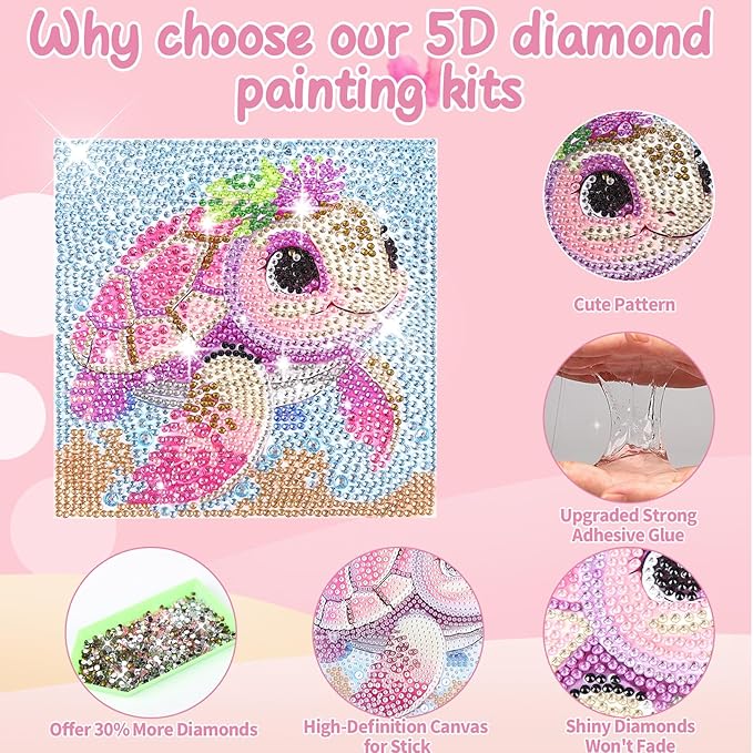 GIFOHAPY 4 Pack Diamond Art Kits for Kids, 5D Cute Animal Diamond Painting Kit for Beginners, Gem Art Crafts By Number for Boys Girls Ages 6-8-12-14,Home Wall Decor Gift 6X6“ (XY001+002+003+04)
