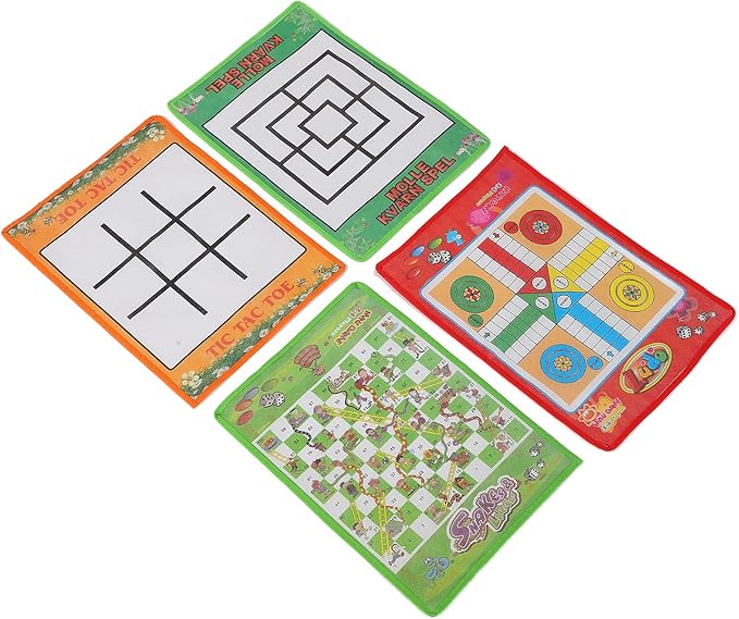 HEEPDD Snake and Ladder Portable Chess Set for Kids, Kids, NonWoven Fabric, 4 Games in 1, Perfect for Family Fun and Outdoor Activities Snake and Ladder Portable Chess Set for Nan