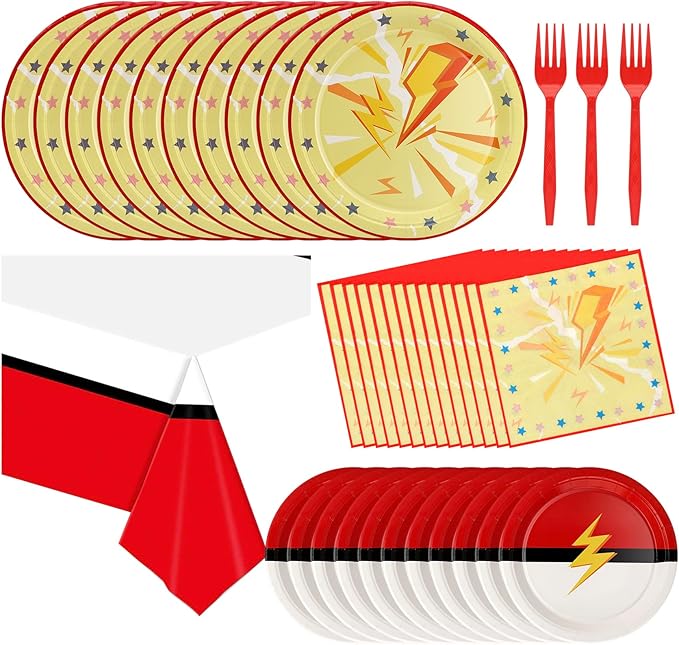 Cartoon Animation Plates and Napkins Party Supplies | 25 7inch Dessert Plates | 25 9inch Disposable Plates | 25 Napkins | 25 Forks | 1 Tablecloth Boy Girl Birthday Games Themed Party Tableware