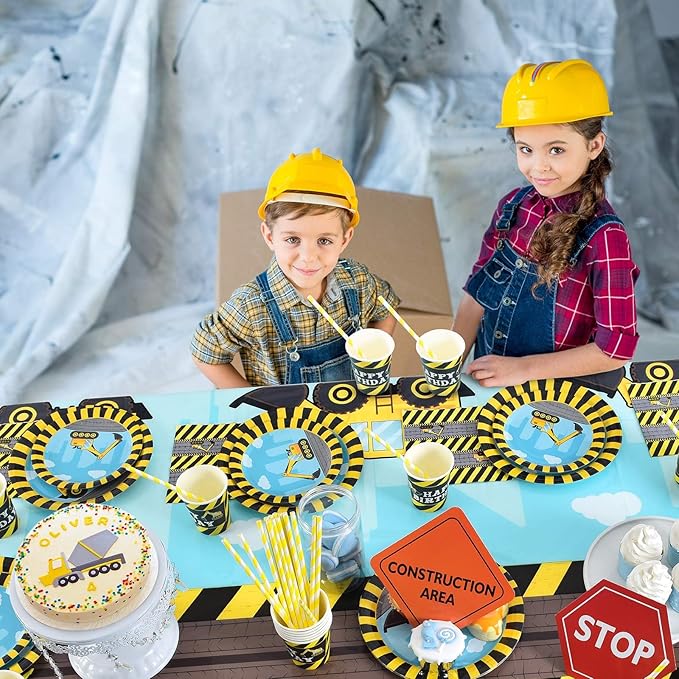WERNNSAI Construction Party Supplies - Disposable Dump Truck Themed Tableware Set for Boys Kids Birthday Dinner Dessert Plates and Napkins Serves 16 Guests 48PCS