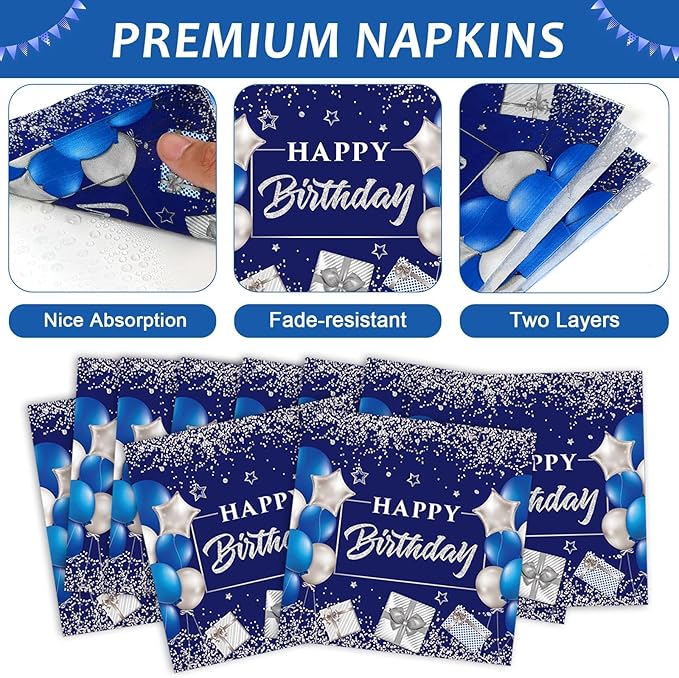 gisgfim 96Pcs 16th Birthday Plates and Napkins Party Supplies Sweet 16 Birthday Party Tableware Set Blue Silver 16th Birthday Decorations Favors for 16 Years Old Boys Girls for 24 Guests