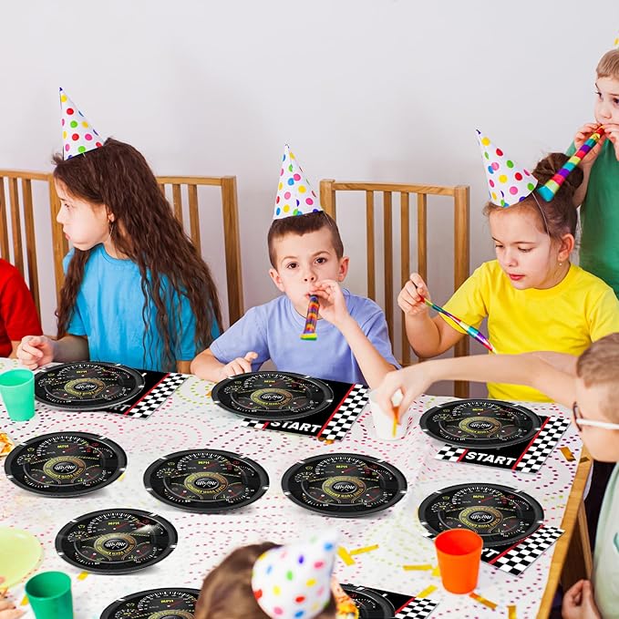 50Pcs Race Car Party Plates and Napkins Race Car Birthday Party Decorations Racing Themed Paper Dessert Plates Start Your Engines Tableware Set Serves 25 Guests Kids Boys Baby Shower Party Supplies