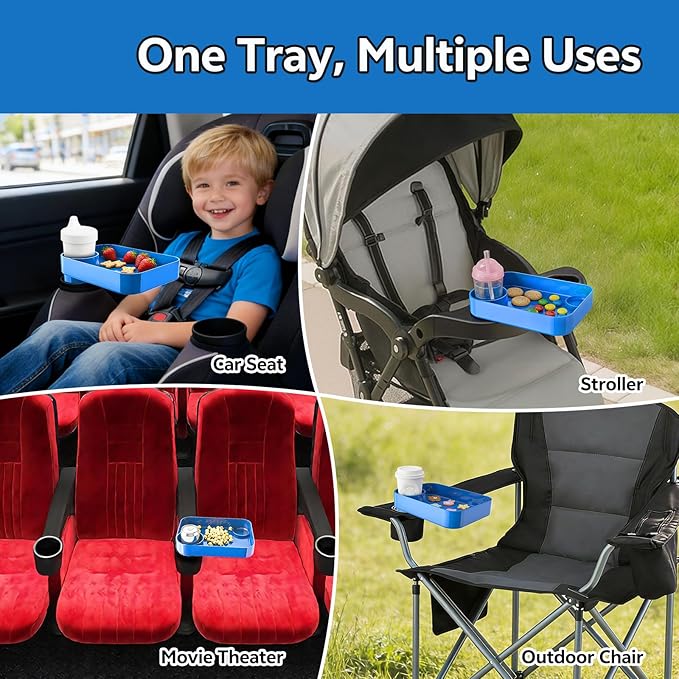 Car Seat Snack Tray for Kids Toddler Travel,Cup Holder Expander for Car,Toddler Travel & Road Trip Accessory for Mess-Free Snacking in The Car(Blue)