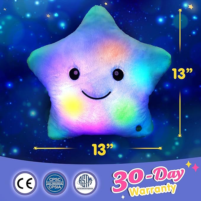WEWILL 13'' Creative Twinkle Star Glowing LED Night Light Plush Stuffed Animals Toys Birthday Christmas Holiday Valentines Gifts for Toddlers Girls(Blue)