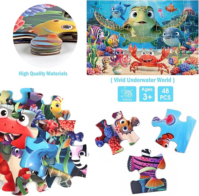 Jumbo Floor Puzzle for Kids,48 Piece Animal Large Jigsaw Puzzles,Learning Educational Toys for Toddlers Ages 3-5,Sea Turtle Puzzle Children Easter Gift for Boy Girl Ages 4-8