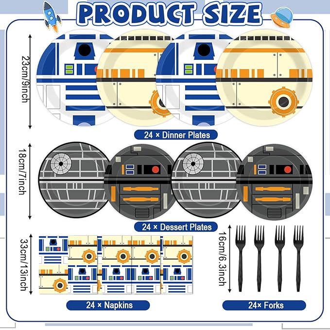 96 Pcs Galaxy War Party Paper Plates and Napkins Galaxy Movie Star Party Decorations Outer Space Disposable Dessert Plates Space Tableware Set Serves 24 Boys Girls Kids Baby Shower Birthday Supplies