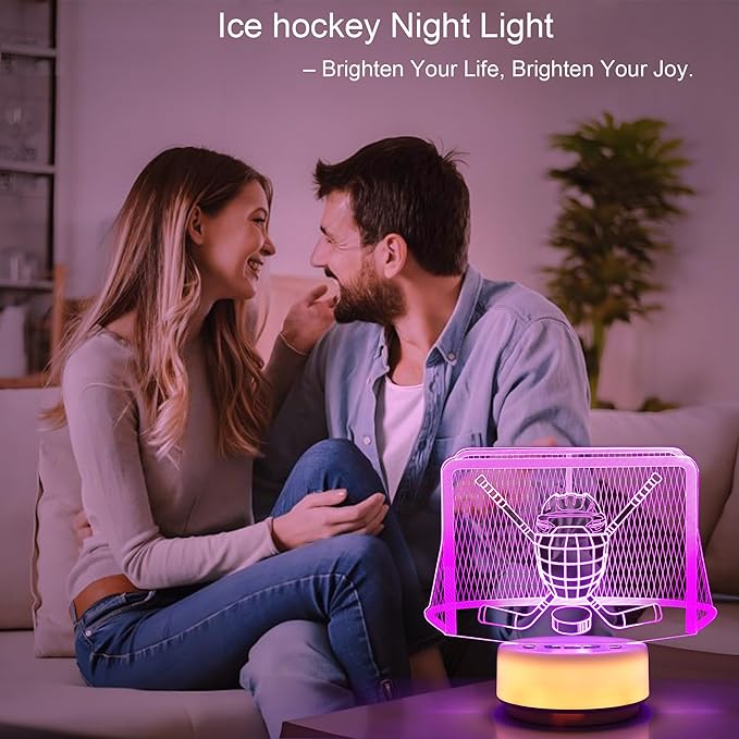 Ice Hockey Gifts Night Light for Kids-Sports Ice Hockeys Decor Bedside Lamp for Ice Hockey Fan, 14 Color with Remote Control / Buttons + Timer + Dim Function, Birthday Holiday Gift for Boys & Girls