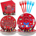 Grencian 96Pcs Cartoon Spider 6th Birthday Party Decorations Red Blue Spider Birthday Party Plates and Napkins Disposable Super Theme Tableware Set for 6 Year Old Boys Party Decorations Serves 24