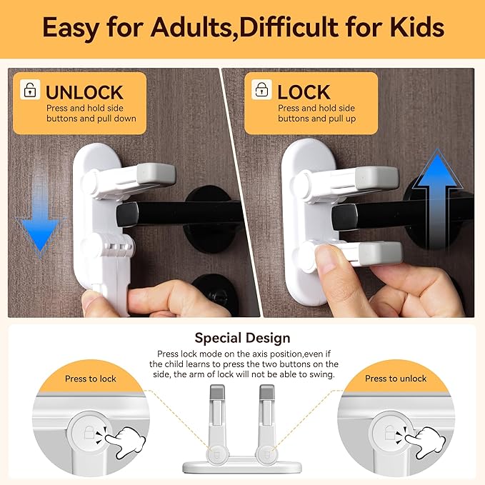 4 Pack Door Lever Locks for Kids Safety, Strong 3M Adhesive Baby Proofing Door Handle Locks, Durable ABS Child Locks for Doors, Windows, Faucets, No Tools Needed or Drill (White-4Pack)