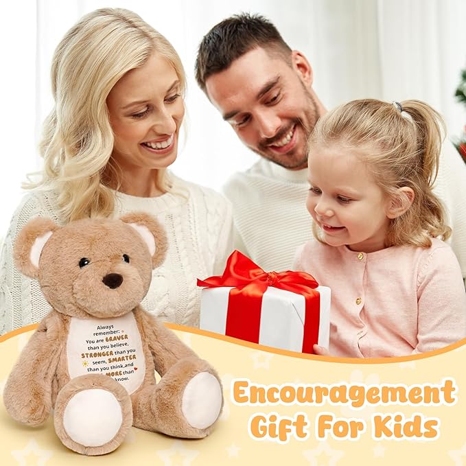 15" Inspirational Stuffed Animal Bear, You are Braver Than You Believe Gift, Birthday Graduation Encouragement Gift for Daughter Kids Toddlers Grandkids, Support Keepsake for Hospital