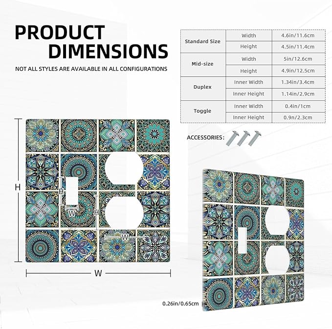 Wallplates Mandala Decorative Rustic Vintage Turquoise Pattern 1 Toggle 1 Duplex Switch Plate Electrical GFCI Faceplate Decorative Light Switch Covers for Bedroom Bathroom Decor