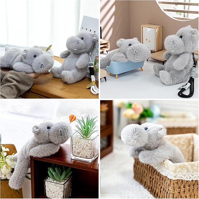 PEACH CAT Hippo Stuffed Animal Cute Hippopotamus Plushies Small Plush Toys Gifts for Girls Boys Kids Grey