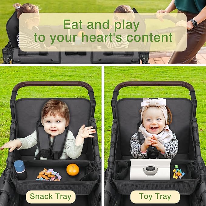 AROUY Stroller Snack Tray Attachment - Easy to Clean Universal Stroller Snack Tray for Wonderfold Wagon W4 Accessories with Cup Holder (L (W4 Model))