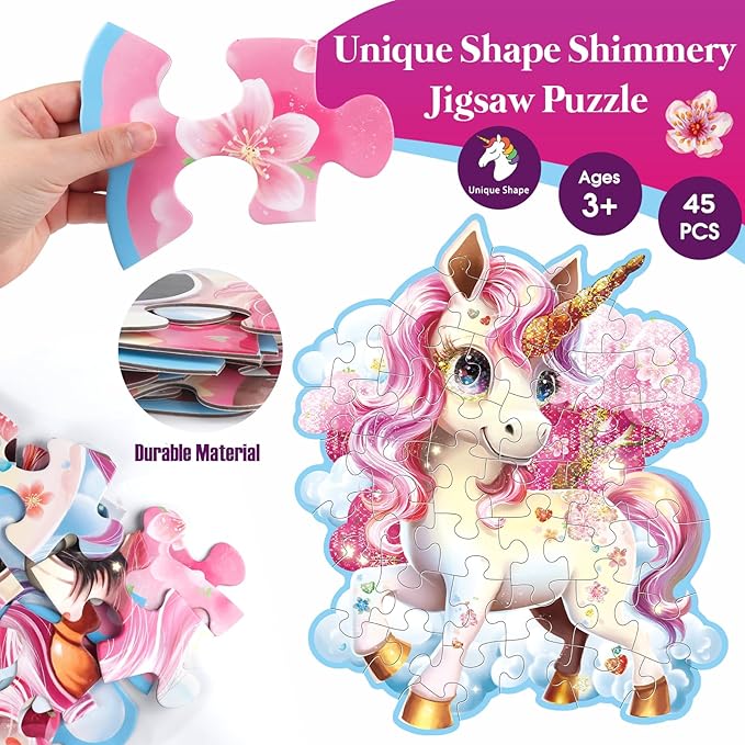 Jumbo Floor Puzzle for Kids,48 Piece Unicorn Large Jigsaw Puzzles,Puzzle for Toddler Ages 3-5,Fun Educational Preschool Learning Toy Easter Gift for Boys & Girls Ages 4-8 (Shimmery Unicorn)
