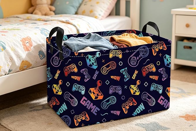 Essme Rectangular Game Basket,Kids Storage Bins Organizer with Handles for Boys Room Decor, Gift Basket,Shelf Basket.(Color Game)