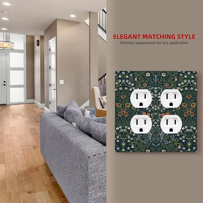Outlet Covers Colorful Floral Boho Flower Plant Leaf 2 Gang Double Duplex Decorative Light Switch Covers Electrical Wallplates Socket Faceplate For Bed Room Living Room Decor