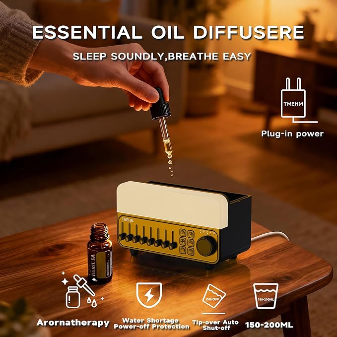 TMEHM 4-in-1 Sleep Sound Machine with White Noise & 8 Nature Sounds, Bluetooth Speaker, Night Light & Aroma Diffuser with Timer for Baby, Kids and Adults (Matte Black)