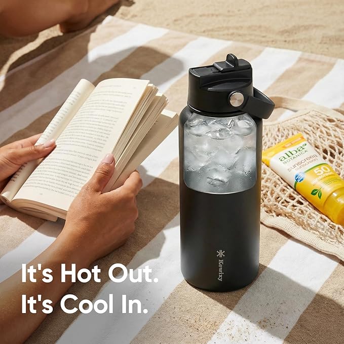 KEWIXY 18oz Insulated Water Bottle with Straw, Easy Slide Lid, Leak Proof, Keep Cold 24H, Vacuum Insulated Tumbler, Metal Stainless Steel with Handle for School, BBlack