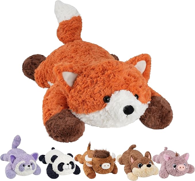 GILFWM 25" 5 Lbs Weighted Stuffed Animals Fox, Heatable and Coolable Weighted Plush with Microwavable Heating Pad,Removable Soft Washable Cute Plushie Pillow Toy Gifts for Adults and Kids