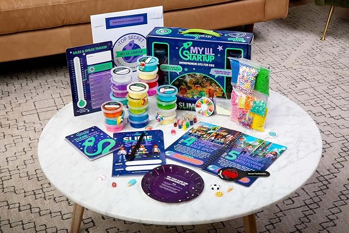 Kids Slime Business Kit, Entrepreneur Starter Set with Instruction Book, Sales Tracker, 20 Slime Colors, Decorative Beads, Business Learning Tools for Young Entrepreneurs