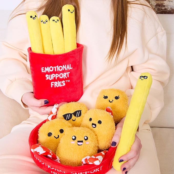 WHAT DO YOU MEME? Emotional Support Fries by Relatable, Cuddly Stuffed Animals and Plushies Set, Small Gifts for Mom, Includes 5 Plushi Toys with Carrying Basket, for Mom