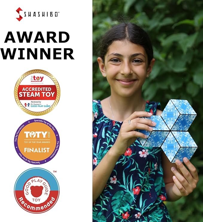 Shashibo Shape Shifting Box - Award-Winning STEM Fidget Toy with Ultra Strong Magnets - Puzzle Cube Transforms Into 100+ Shapes, Perfect Sensory Gift for Kids, Teens, and Adults (Blue Planet)
