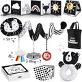 Joyreal High Contrast Baby Toys for Newborn, Black and White Baby Sensory Toys with Car Seat Toys,Infant Toys with Black White Cards Book, Montessori Toys for Baby Gifts
