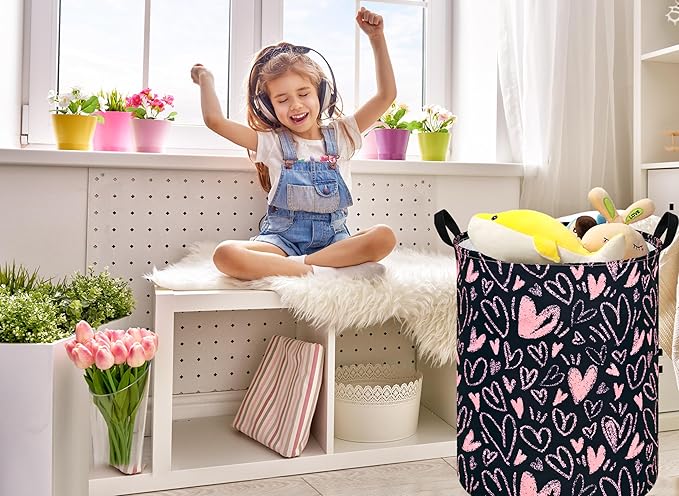 MAIZMZ Girls Room Storage Basket Decor Organizer Bins Kids Hamper Storage Bins Toy Box Women Laundry Basket Large Canvas Collapsible Chest for Home/Dorm/Kitchen/Pet/Office/Closet/Shelf/Gift Baskets