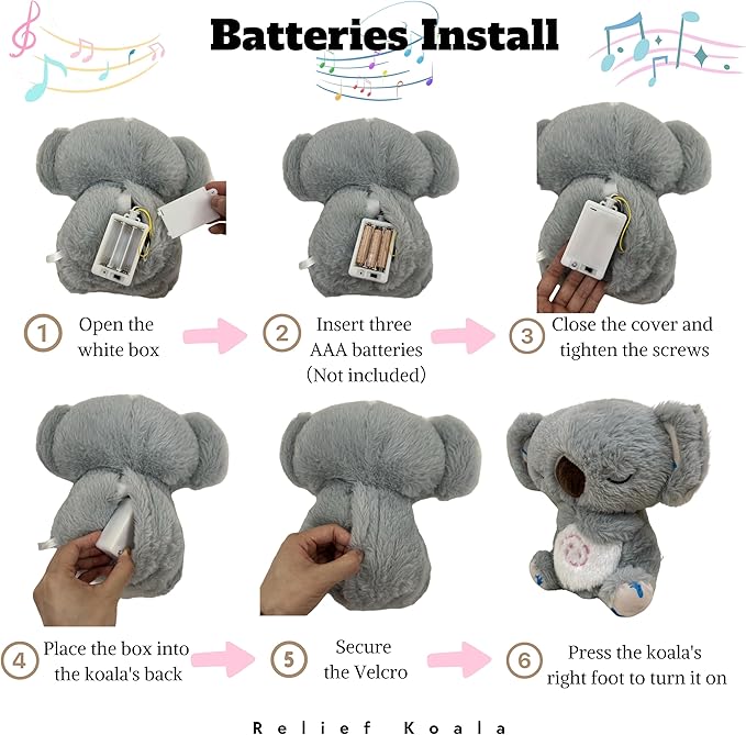 Anxiety Relief Koala, Breathing Teddy Bear with Calming Music, Lights, Sleeping Otter Plush, Soothing Koala for Adults & Kids, Stress Relief Stuffed Animal (3-Level Adjustable Volume)