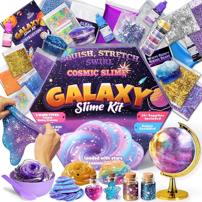 Galaxy Slime Kit for Girls, Globe and Magic Potion Kits, Clear Crystal/Butter/Glow-in-the Dark Slime Making Kit, Christmas Birthday Party Favors Toys for Kids Girls Boys 7 8 9 10 11 12