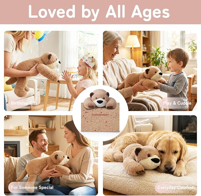 Niuniu Daddy Weighted Otter Stuffed Animal for Kids & Adults, 20 Inch 3.3lb Large Plush Toy with Soft Fur, Weighted Plushies Pillow for Sensory Calm, Huggable Gift for Everyday Comfort