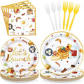96Pcs Let's Brunch Party Supplies Breakfast Food Theme Plates and Napkins Brunch Tableware Set for Birthday Baby Shower Bachelorette Bridal Shower Party Supplies，Serves 24