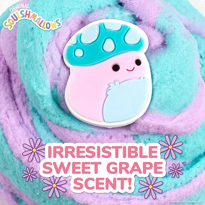 Original Squishmallows Pyle The Mushroom Premium Cloud Slime, Grape Scent, 8 oz. Jar Storage Container with Figurine Topper, Rubber Charm, Goodie Bags Stuffers, Kids Party Favors, Sensory Toys