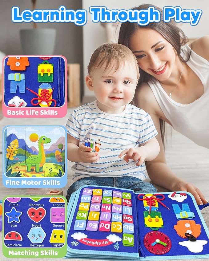 Walenty Busy Board Montessori Toys for Toddler Boy Birthday Gifts, Busy Book Sensory Learning Toys for Toddlers, Educational Activities Airplane Car Travel Toy for Boys