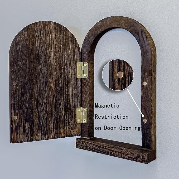 Self-Adhesive Outlet Cover – A Creative Wooden Cover that Conceals Wall Plates、 Switches、Stains、Wall holes and Protects Child – Elf Door for Wall – 7.87 Inch Tall Fairy Door (Paulownia)