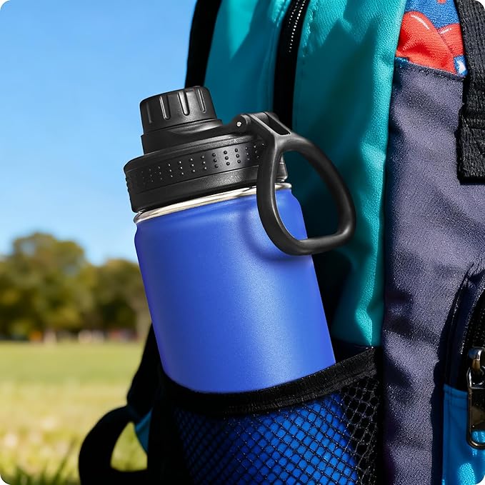Insulated Water Bottle 2 Pack-16 oz Stainless Steel Vacuum Sports Water Bottle Wide Mouth Flask with Leakproof Spout Lid (Navy-Grass Green)