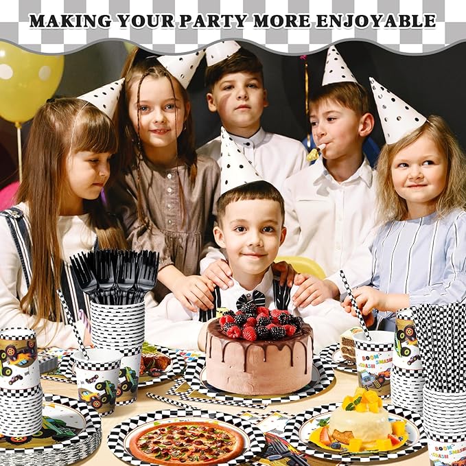 300 Pcs Truck Plates and Napkins Tableware Set, Plates Napkins Cups Straws and Forks Sets, Truck Birthday Decorations, Party Supplies, Serves 50 Guests