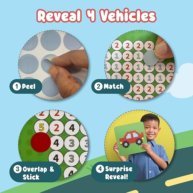 BINCA Dotties Dot Art Activity Kit - On the Go, 750+ Stickers, Vehicles Mess-Free Activities, DIY Dot Sticker Art, Travel Activities, Gifts for Boys & Girls Ages 4,5,6,7