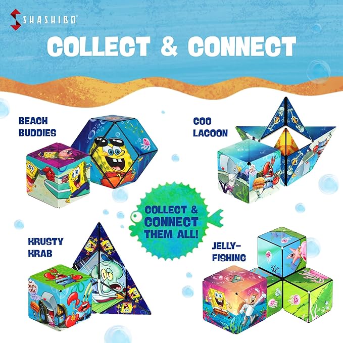 SHASHIBO Spongebob Squarepants Shape Shifting Box - STEM Magnetic Fidget Cube that Transforms Into Over 100 Shapes, Download Fun in Motion Toys Mobile App (Krusty Krab)