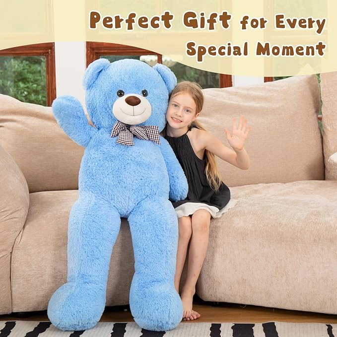 MorisMos Bow Tie Giant Teddy Bear 4 Feet, 47inch Stuffed Animal Big Teddy Bear Plush, Classic Girlfriend Boyfriend Gift on Birthday, Blue