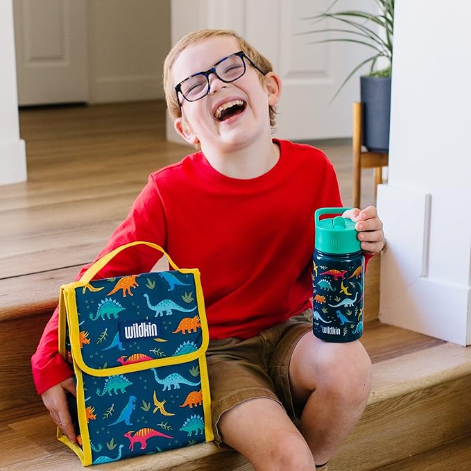 Wildkin Kids 14oz Stainless Steel Water Bottle – BPA-Free, Leakproof, Insulated, Easy-Clean - Jurassic Dinosaurs