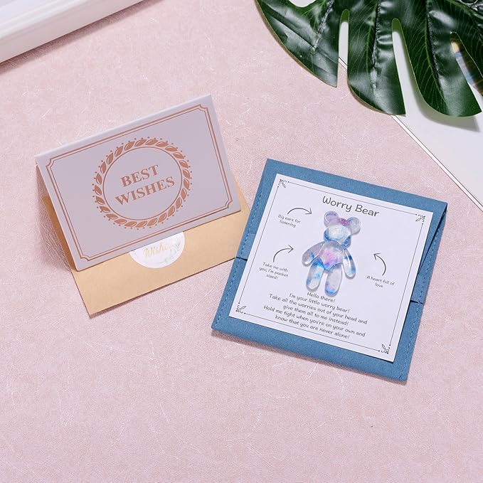 Aesnefe Pocket Bear Hug, Anxiety Relief Gifts for Men Women, Mental Health Positivity Gift for Anxious Friend, Stress Relief Gifts for Her, Comforting Gift for Son Daughter Back to School, Light Blue