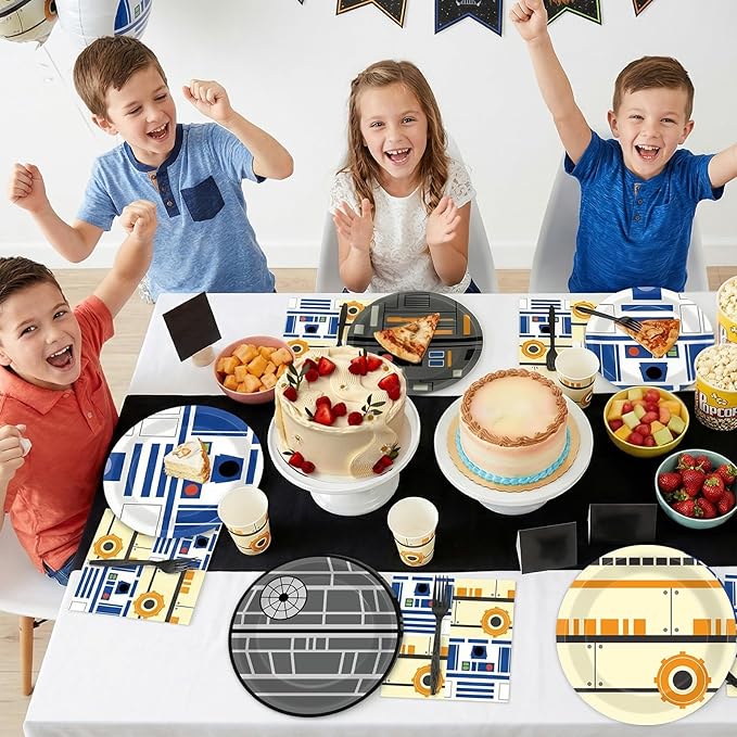 96 Pcs Galaxy War Party Paper Plates and Napkins Galaxy Movie Star Party Decorations Outer Space Disposable Dessert Plates Space Tableware Set Serves 24 Boys Girls Kids Baby Shower Birthday Supplies
