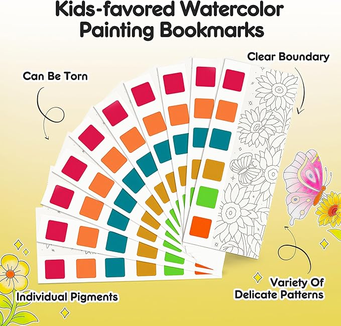 Watercolor Painting Coloring Books, Paint with Water Arts & Crafts Kit for Kids, Pocket Watercolor Paint Bookmarks, Class Activities Art Supplies Party Favors Birthday Gift for Boys and Girls