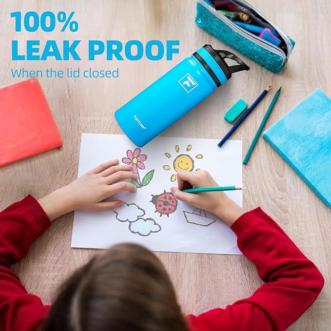 Fanhaw 18 Oz Kids Insulated Water Bottle with Straw Lid – Stainless Steel Double Wall Vacuum, Leak-Proof, BPA-Free Water Bottles for School Boys & Girls(Pink)