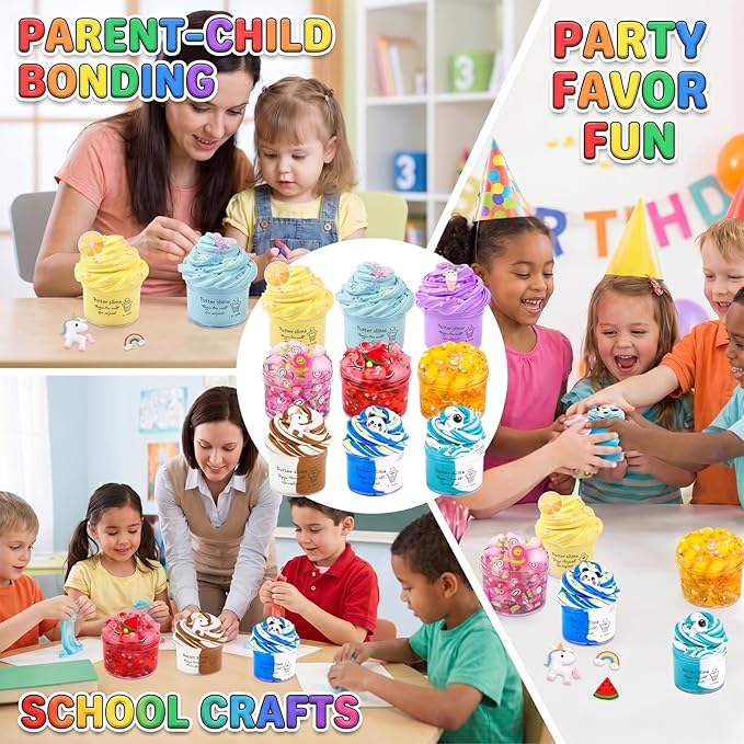 9 Pack Slime Kit - with 3 Jelly Cube Crunchy Slime and 6 Butter Slime, Non-Sticky, Mess-Free, Stress Relief Clear Slime - Toys for Girls and Boys - Party Favor, Stress Relief Toy, Classroom Reward