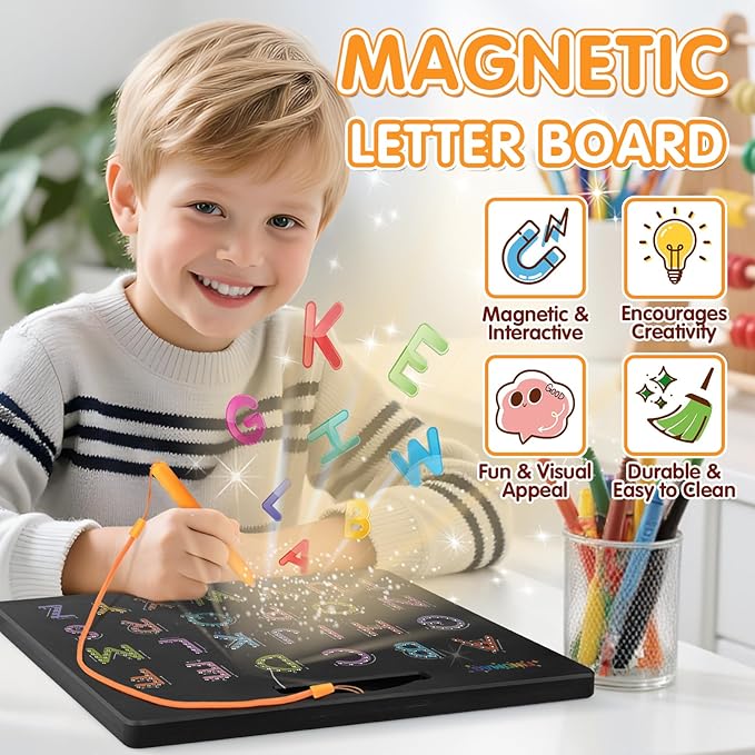FINDMAG Magnetic Letter Board, Dual Sided ABC Education Board Writing Practice for Toddler, Erasable Educational Tool for Kids, Reusable Learning Toys, Back to School Supplies Road Trip Essentials
