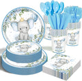 Elephant Baby Boy Shower Party Supplies - 175pcs Blue Elephant Party Decorations Paper Plates Napkins Cups and Utensils Tableware Sets Blue Floral Theme Birthday Party Tableware Set