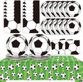 Qyeahkj Soccer Birthday Party Decoration Plates Napkins Tablecloth Supplies -Serves 24 Guests Disposable Tableware Dinnerware Favors for Boys Girls Soccer Sports Theme Baby Shower Birthday Party