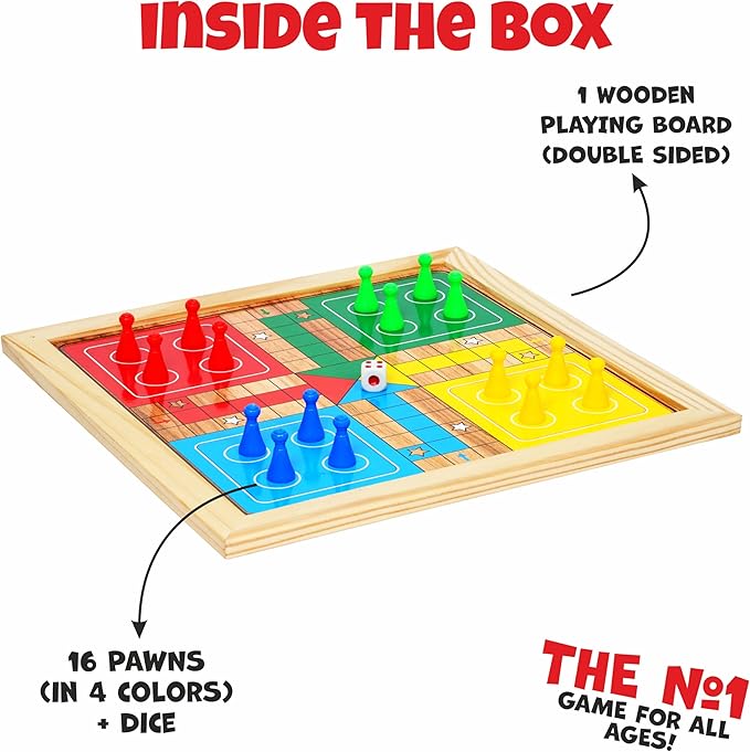 Ankit Toys & Games 2 in 1 Ludo & Snakes & Ladders Wooden Board Game – Premium Reversible Solid Family Game Set Classic Strategy & Luck Game Perfect Educational Gift for Kids & Adults Durable Board